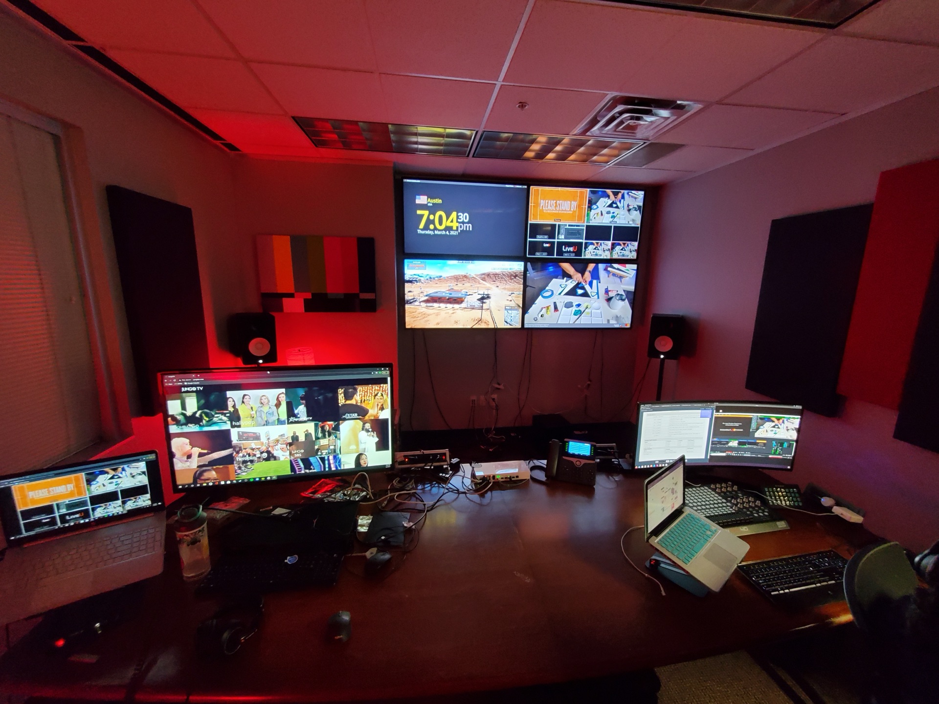 Control room mid-prep with Sound Bites, Late Model Dirt, and Traeger Kitchen Live all queued for the same night.