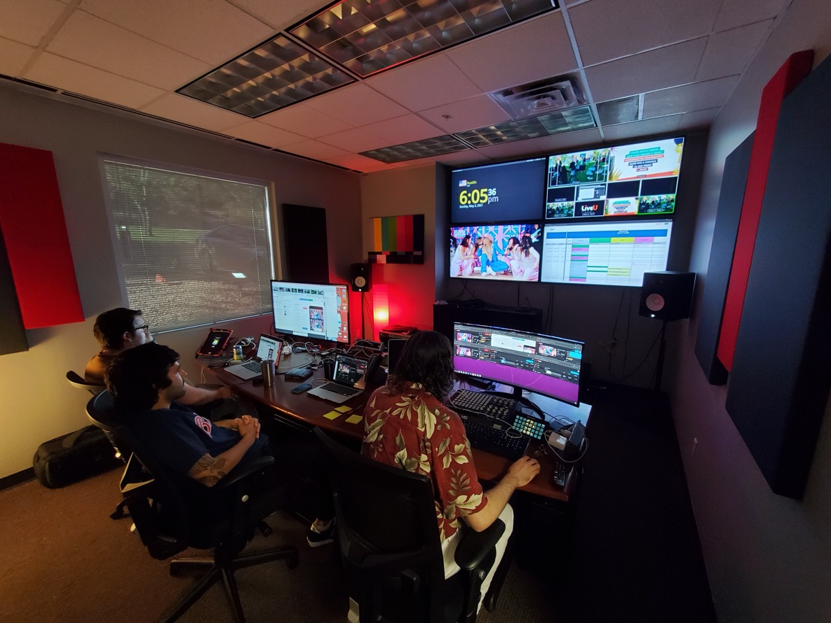 The crew at work in the GigCasters control room mid-show.