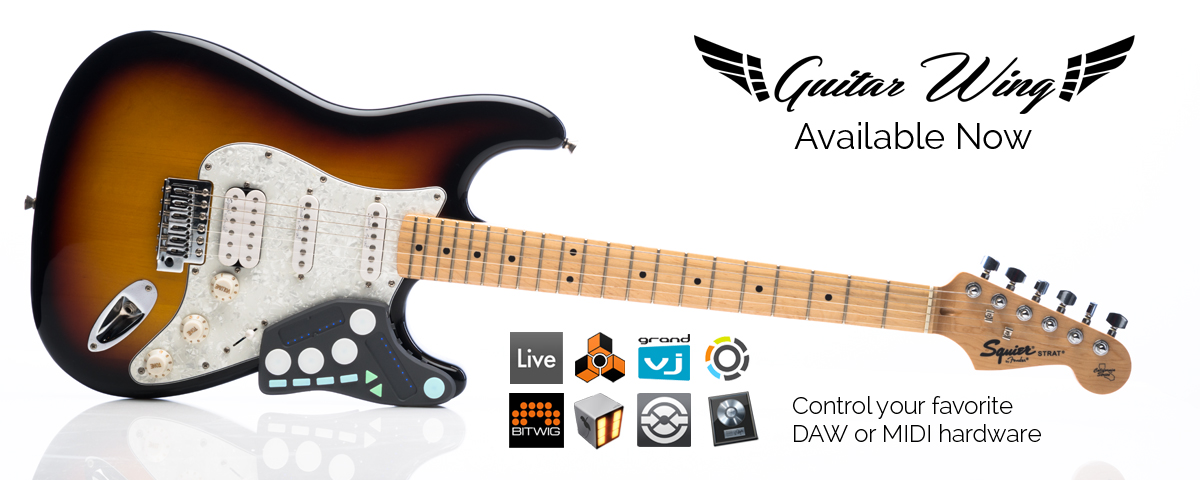 Livid Guitar Wing wireless controller mounted on guitar body